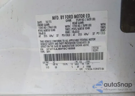 2015 Ford Edge Sel z USA, uszkodzony, nr VIN 2FMTK4J80FBC18588